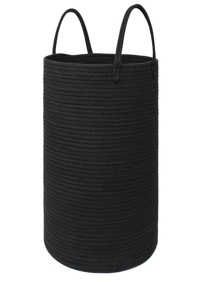 MEGASKET Black Woven Laundry Basket, 15"x18" Tall Basket for Blankets, Wicker Hamper for Bedroom Aesthetic, Decorative Storage Hamper for Clothes, Towel, Rope Storage Bin for Living Room, Bathroom - Image 1