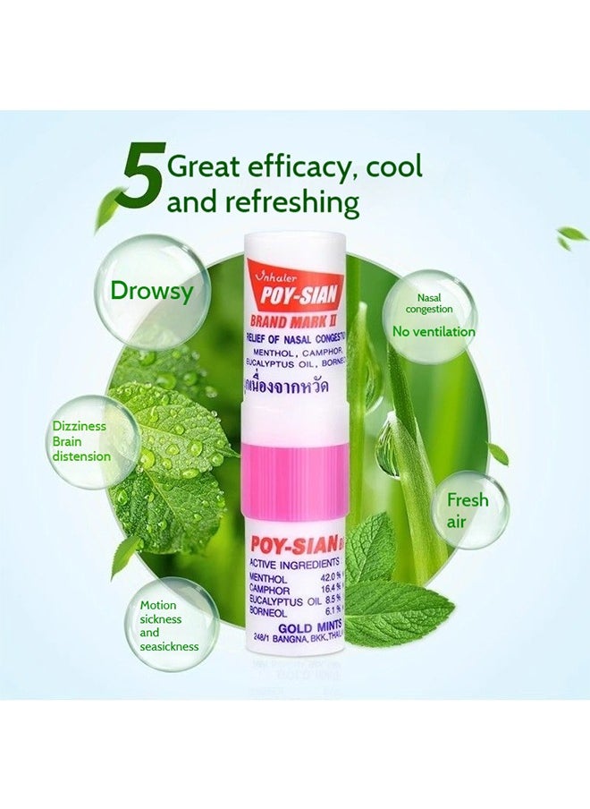 POY SIAN Mark II Menthol Aromatherapy Nasal Inhaler，Nasal Stick 6pack，Natural Herbal Remedy with Cooling Essential Oils Poysian，Enhance Breathing + Boost Focus，Fresh Cooling Sensation  - Image 2