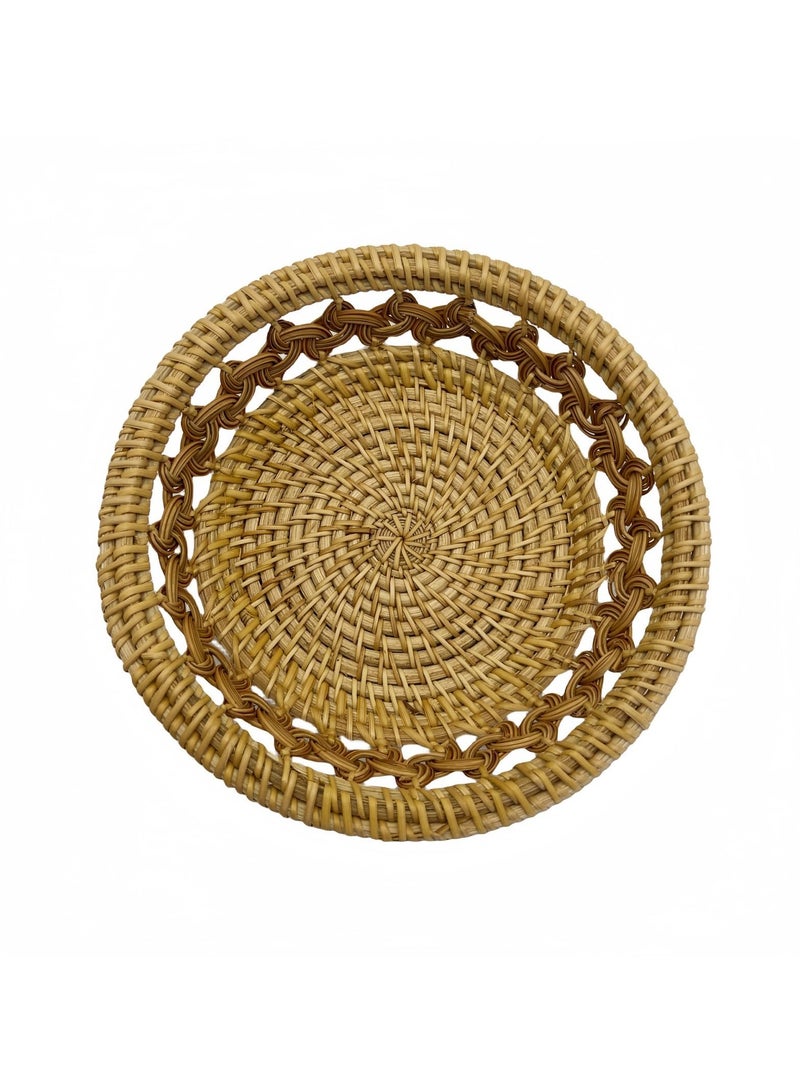 SYOSI SYOSI Rattan Bread Basket, Handmade Round Fruit Basket, 8.3 Inch Hand-woven Bread Basket, Wicker Food Storage Bowl, Natural Woven Rattan Serving Basket, Boho Home Décor Basket  - Image 1
