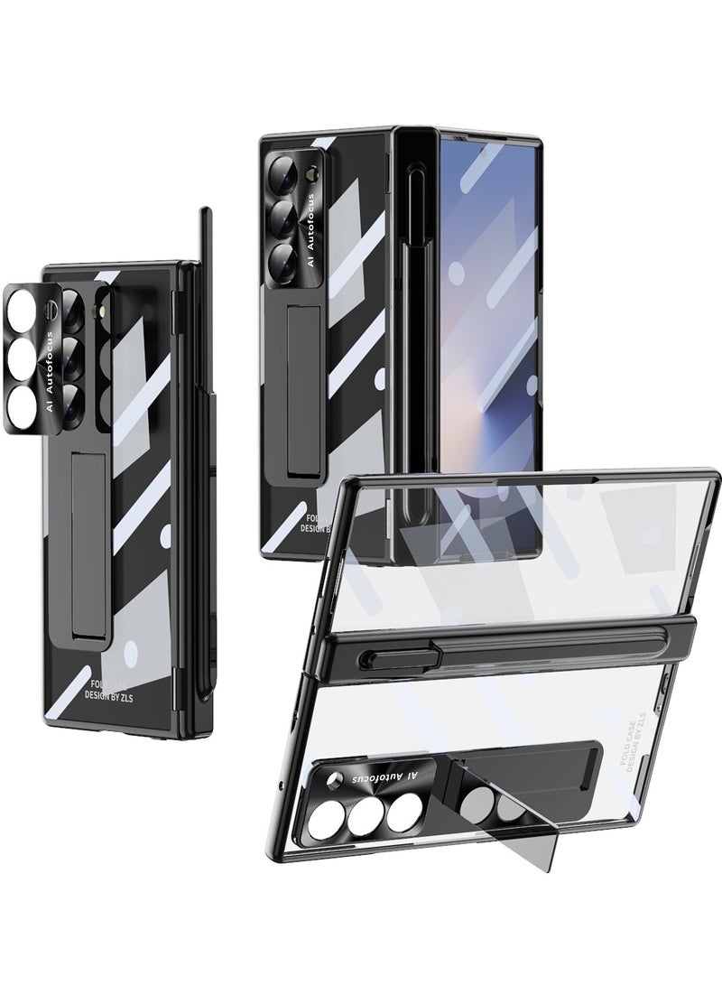 For Samsung Galaxy Z Fold 6 Case with Pen, Built-in Screen Protector, Full Body Protection Transparent Back Cover, Foldable Kickstand Protective Casing - Image 1
