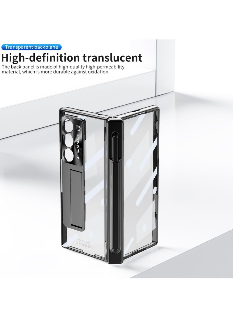 For Samsung Galaxy Z Fold 6 Case with Pen, Built-in Screen Protector, Full Body Protection Transparent Back Cover, Foldable Kickstand Protective Casing - Image 4