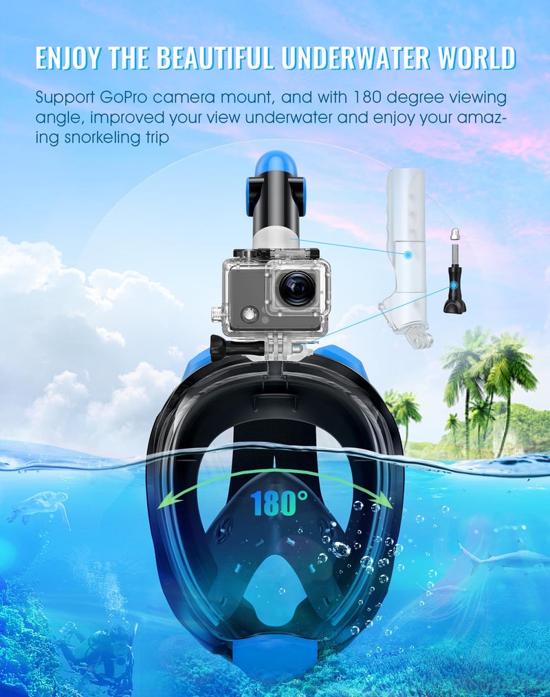 Greatever G2 Full Face Snorkel Mask with Latest Dry Top System,Foldable 180 Degree Panoramic View Snorkeling Mask with Camera Mount,Safe Breathing,Anti-Leak&Anti-Fog - Image 5