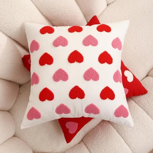 WOKANI Valentines Day Throw Pillow Covers 18x18 Set of 2 Heart Love Couples Decorations Embroidery Cushion Covers Home Decor for Couch Girlfriend Sofa Bedroom, White Red Pink - Image 4