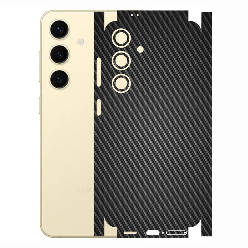 AtOdds - Compatible for Samsung Galaxy S24 (5G) - Mobile Back Skin Sticker - Lamination - Back Film Wrap (Coverage - Back+Camera+Sides) (Design - Black CF) - Image 1