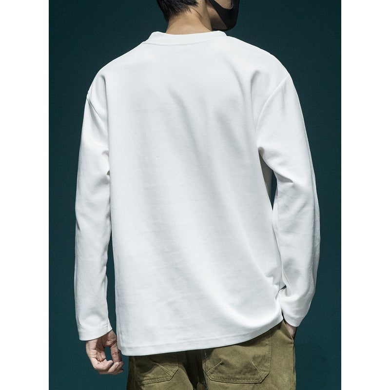 Japanese Heavy Long-sleeved T-shirt Men's Loose plus size Spring and Autumn Plus Size Fat Crewneck Top Base Shirt T-shirt - Image 4