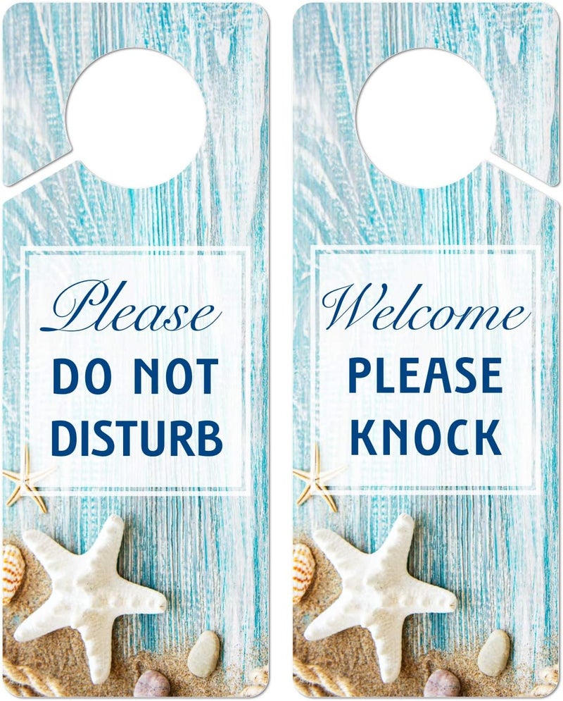 Fun-Plus Do Not Disturb Door Hanger Sign, 2 Pack (Printed on Both Sides), 9.3″x3.5″ PVC Plastic, Please Do Not Disturb Sign for Home, Office, Hotel, Bathroom, Bedroom, Counseling, Therapists, Clinic, Starfish - Image 1