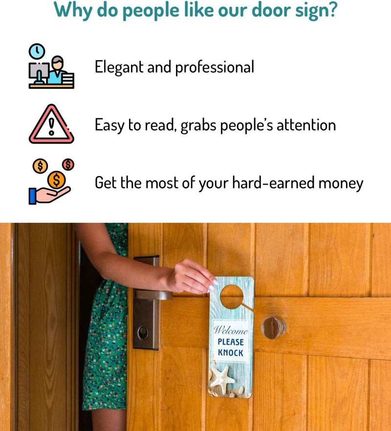 Fun-Plus Do Not Disturb Door Hanger Sign, 2 Pack (Printed on Both Sides), 9.3″x3.5″ PVC Plastic, Please Do Not Disturb Sign for Home, Office, Hotel, Bathroom, Bedroom, Counseling, Therapists, Clinic, Starfish - Image 4