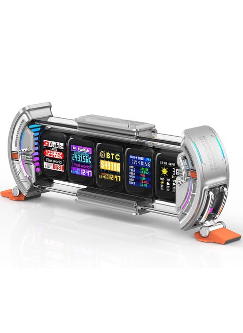 Divoom Times Gate - Cyberpunk Gaming Setup Digital Clock with Smart APP Control, WiFi Connect, RGB LED Display, Personalized Dashboard, Pixel Art for Gaming Room & Office Decor(Sliver)