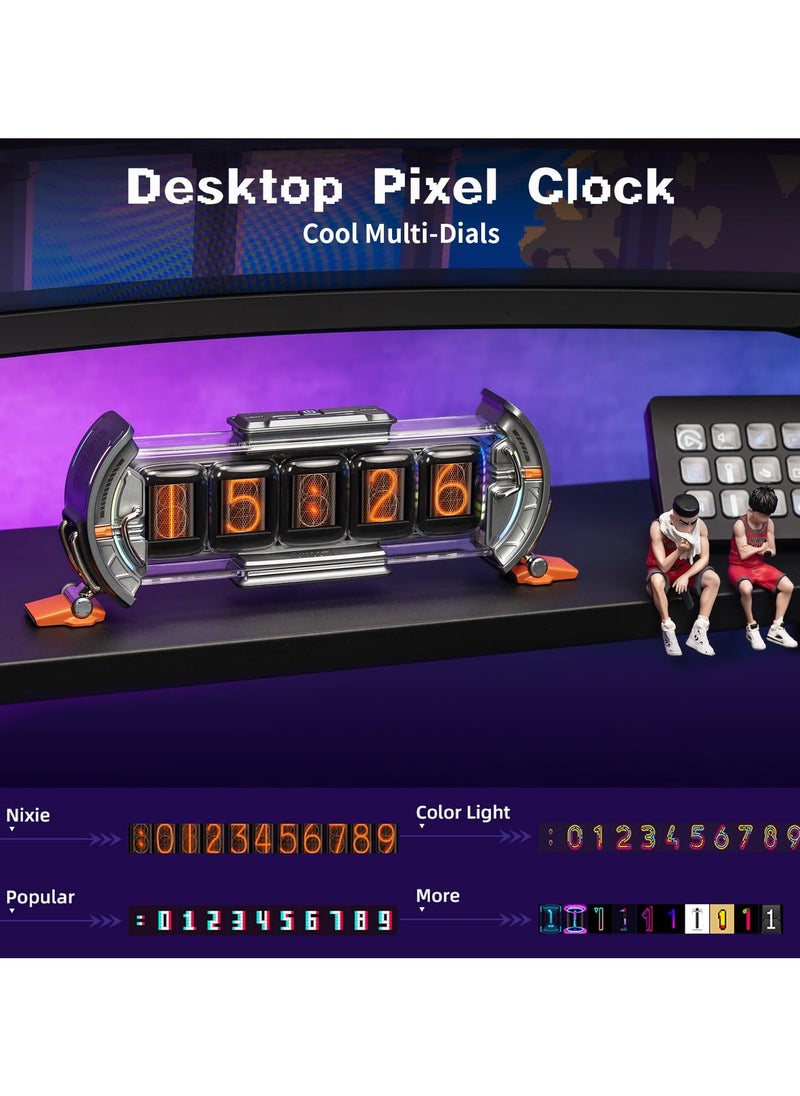 Divoom Times Gate - Cyberpunk Gaming Setup Digital Clock with Smart APP Control, WiFi Connect, RGB LED Display, Personalized Dashboard, Pixel Art for Gaming Room & Office Decor(Sliver)