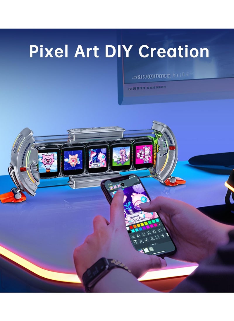 Divoom Times Gate - Cyberpunk Gaming Setup Digital Clock with Smart APP Control, WiFi Connect, RGB LED Display, Personalized Dashboard, Pixel Art for Gaming Room & Office Decor(Sliver)