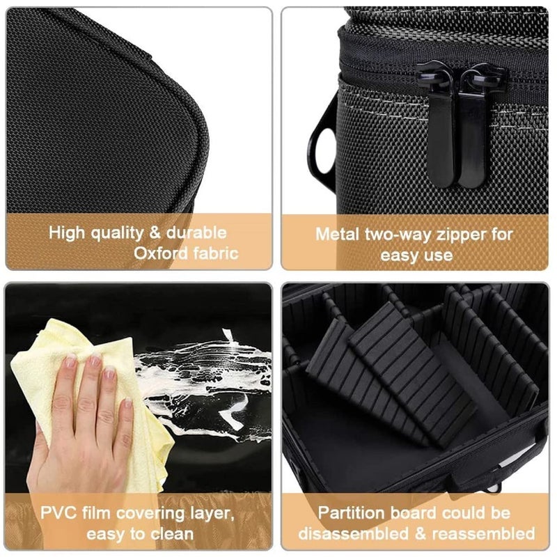 LAFILLETTE Travel Cosmetic Bags Professional Makeup Case Box Organizer with Adjustable Dividers Compartments for Makeup Brushes Toiletry Jewelry Digital Accessories 16 INCH 2 Layer Black - Image 3