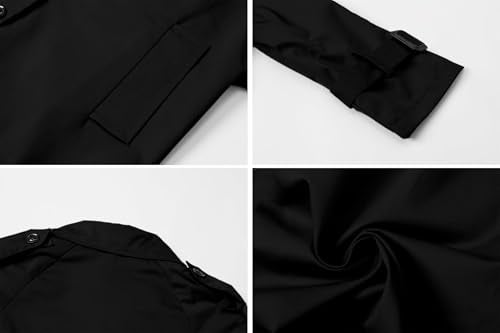 Betusline Boys Waterproof Trench Coat Rain Jackets Double Breasted Lightweight Classic Belted Outwear Jacket Dress Coats,1# Black,13-14 Years = Tag 170 - Image 5