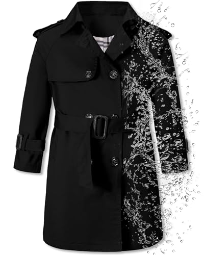 Betusline Boys Waterproof Trench Coat Rain Jackets Double Breasted Lightweight Classic Belted Outwear Jacket Dress Coats,1# Black,13-14 Years = Tag 170 - Image 1