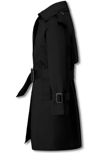Betusline Boys Waterproof Trench Coat Rain Jackets Double Breasted Lightweight Classic Belted Outwear Jacket Dress Coats,1# Black,13-14 Years = Tag 170 - Image 2