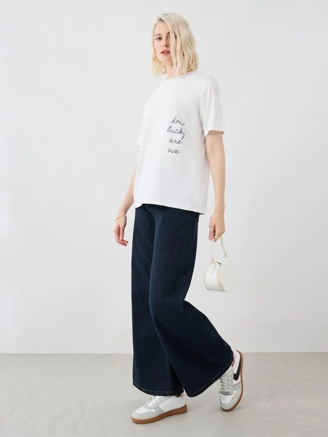 Take Two Round Neck Slogan Print T-Shirt