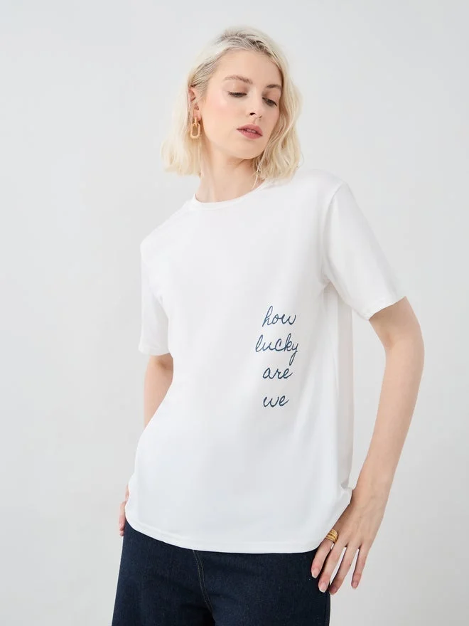 Take Two Round Neck Slogan Print T-Shirt
