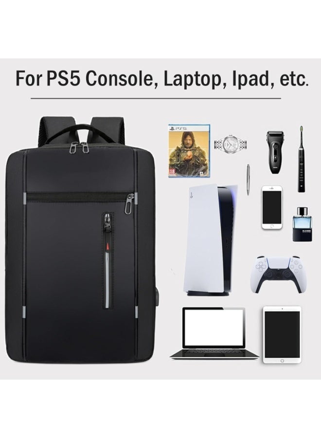 This multi-functional travel backpack is compatible with the PS5 game console. It's a dedicated protective travel case for PS5, featuring a USB port and the ability to store headphones, game discs, and accessories. - Image 5