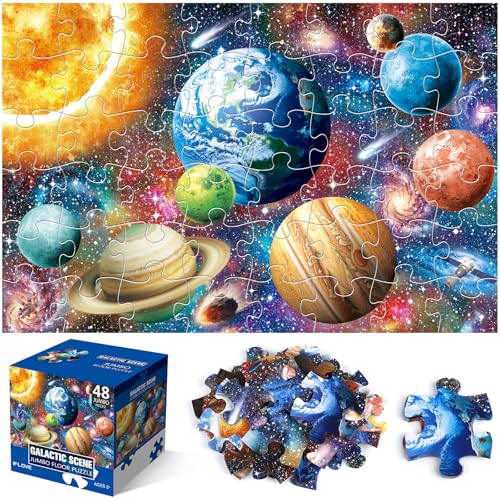 IFLOVE Jumbo Floor Puzzle for Kids48 Piece Solar System Planet Large Jigsaw Puzzles for Toddler Ages 35Preschool Educational Learning Space ToysEaster Gift for Boys Girls Ages 48 - Image 1