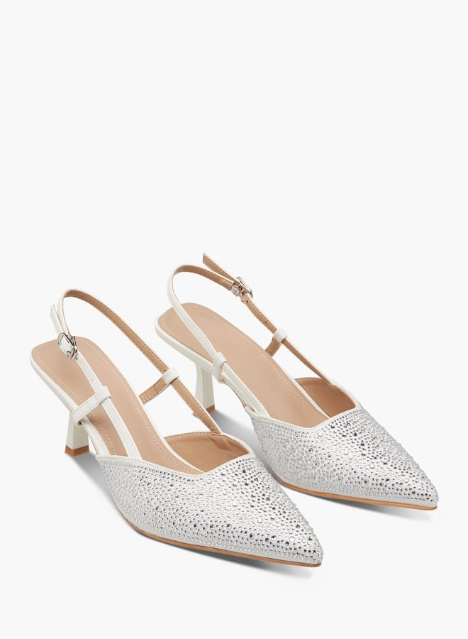 Flora Bella By Shoexpress Women Embellished Slingback Shoes with Flared Heels and Buckle Closure - Image 1