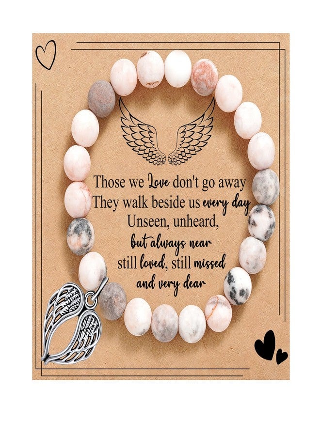 BABORI Sympathy Gifts for Loss of Loved Mother Father Husband Daughter Son Pet Remembrance Condolence Grief Bracelets for Women Pink Beads Bracelet With Wings Jewelry - Image 1