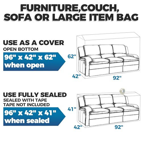 Storage Standard أغطية أثاث بلاستيكية للنقل - غطاء أريكة ثقيل الوزن للأريكة، أكياس نقل شفافة مقاومة للماء والغبار للتجديد، التغليف أو التخزين - حقيبة كبيرة الحجم بحجم مفتوح 96 x 42 x 62 بوصة - Image 2