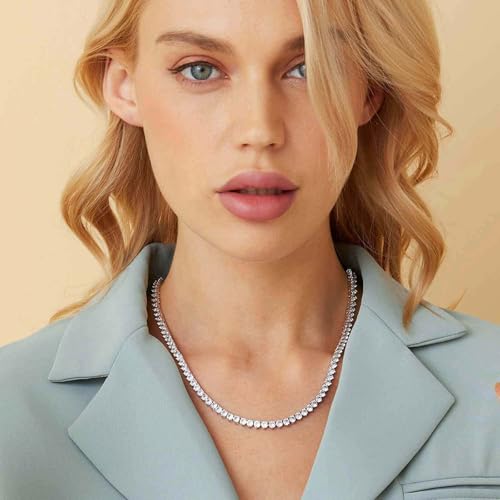 Gemsme 4mm Tennis Necklaces for Women - 3 Prong 18K White Gold Plated Round Cubic Zirconia Classic diamond Tennis Chain, Tennis Necklace for Women and Men, Size 22 inch - Image 2