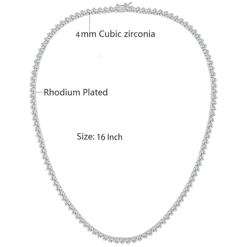 Gemsme 4mm Tennis Necklaces for Women - 3 Prong 18K White Gold Plated Round Cubic Zirconia Classic diamond Tennis Chain, Tennis Necklace for Women and Men, Size 22 inch - Image 3