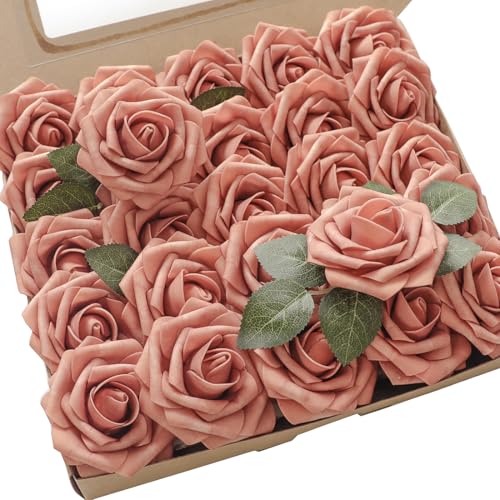 Floroom Artificial Flowers 25pcs Real Looking Dusty Pinky Cedar Foam Fake Roses with Stems for DIY Wedding Bouquets Bridal Shower Centerpieces Floral Arrangements Party Tables Home Decorations - Image 1