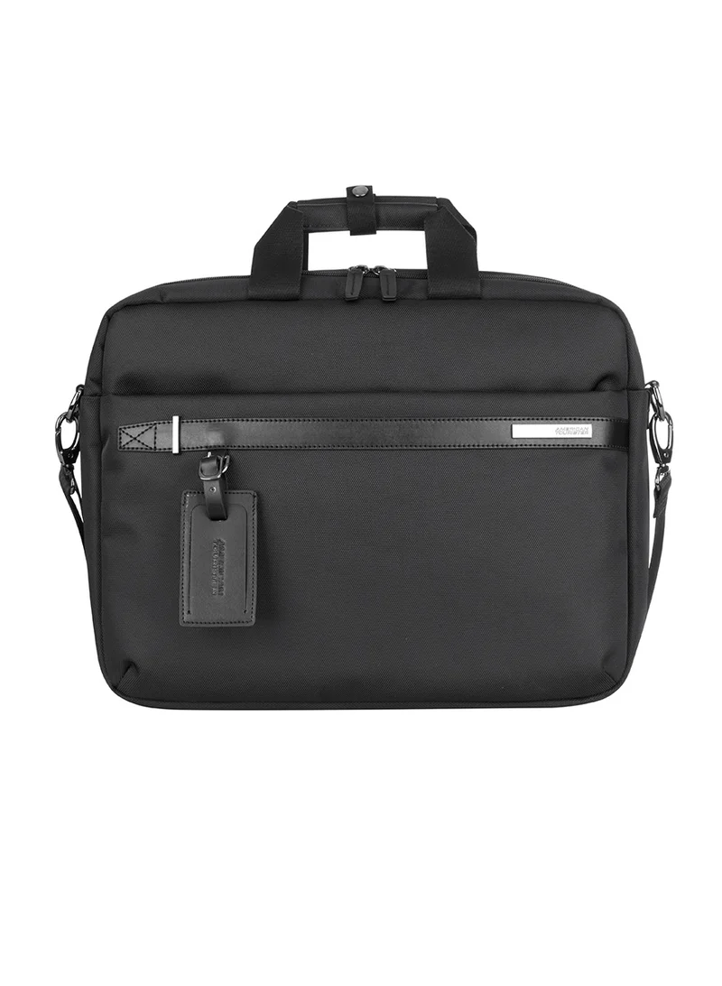 American Tourister  Nobleton Briefcase, 100% Polyester, Black|Quick Access Pocket|Antimicrobial Lining|Adjustable Shoulder Strap|Laptop Compartment - 1 Year International Warranty  | Best Price UAE