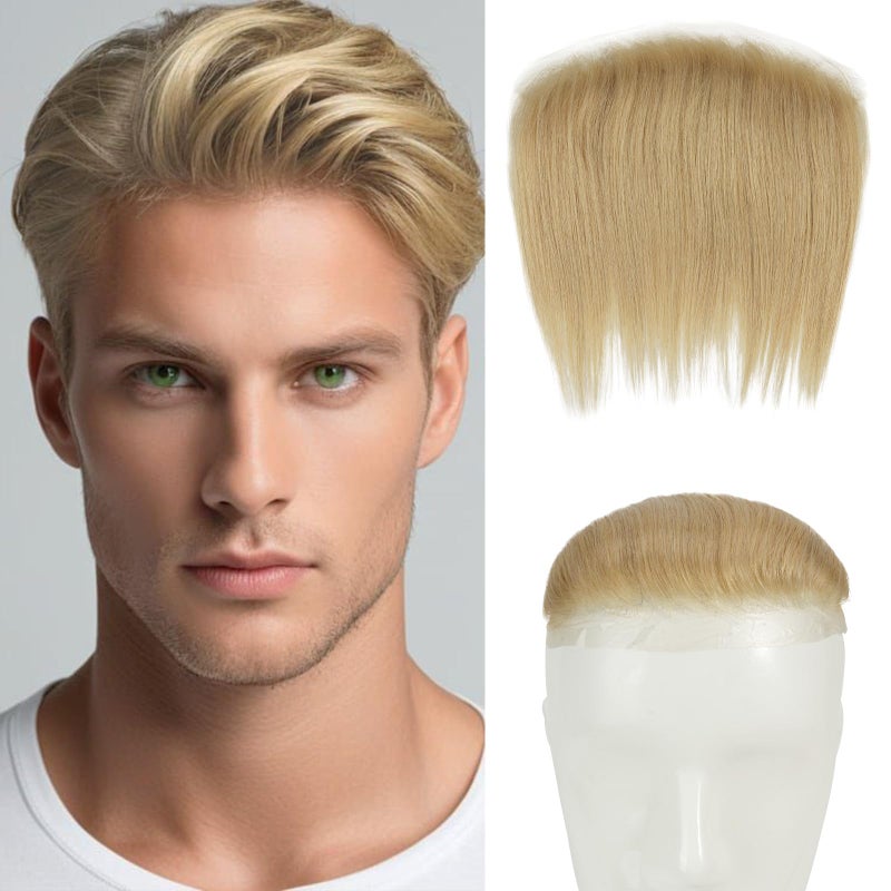 Lordhair توباي لوردهير للرجال قطعة شعر أمامية نظام شعر بشري على شكل V خط شعر طبيعي نظام استبدال 6 * 1 بوصة قطعة شعر للرجال شقراء فاتحة 22# - Image 1
