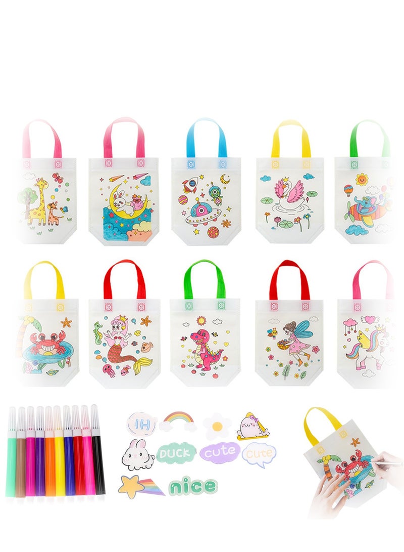 كابتن تيك 15 Pack Graffiti Bag Non-Woven DIY Kids Party of Fabric for Painting, Activity for Children's Birthday Crafts Schools, Tote Eco Pattern Coloring Self Paint Arts Filling Gifts - Image 1