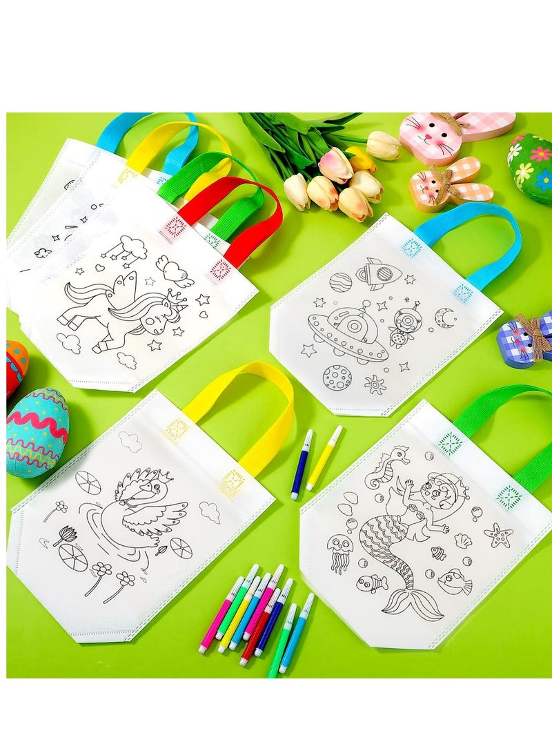 كابتن تيك 15 Pack Graffiti Bag Non-Woven DIY Kids Party of Fabric for Painting, Activity for Children's Birthday Crafts Schools, Tote Eco Pattern Coloring Self Paint Arts Filling Gifts - Image 5