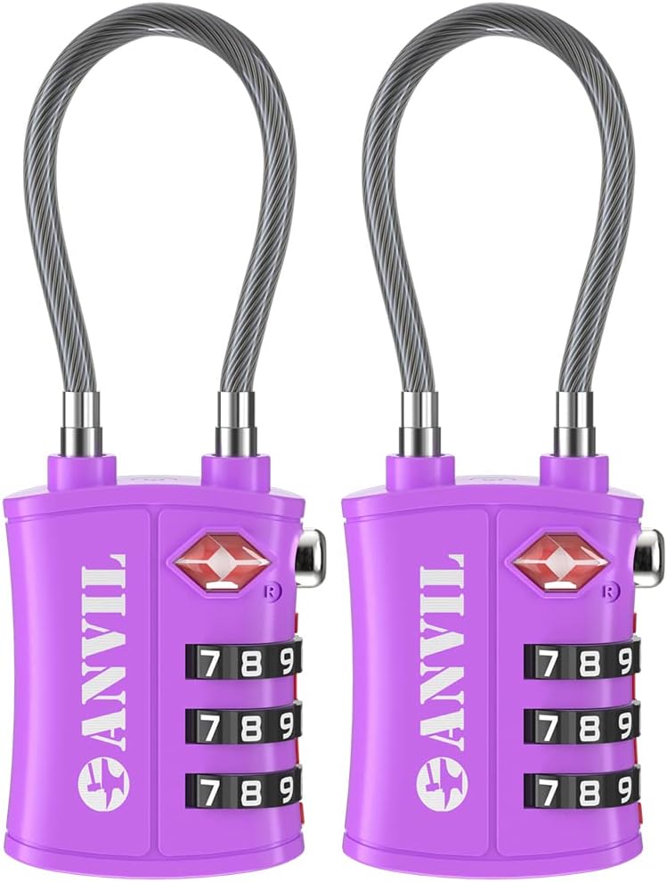 Anvil TSA Locks for Luggage – TSA Approved Cable Travel Lock with Zinc Alloy Body, 3-Digit Combination Lock for Suitcases, Backpacks, Gun Cases, Zippers - Image 1