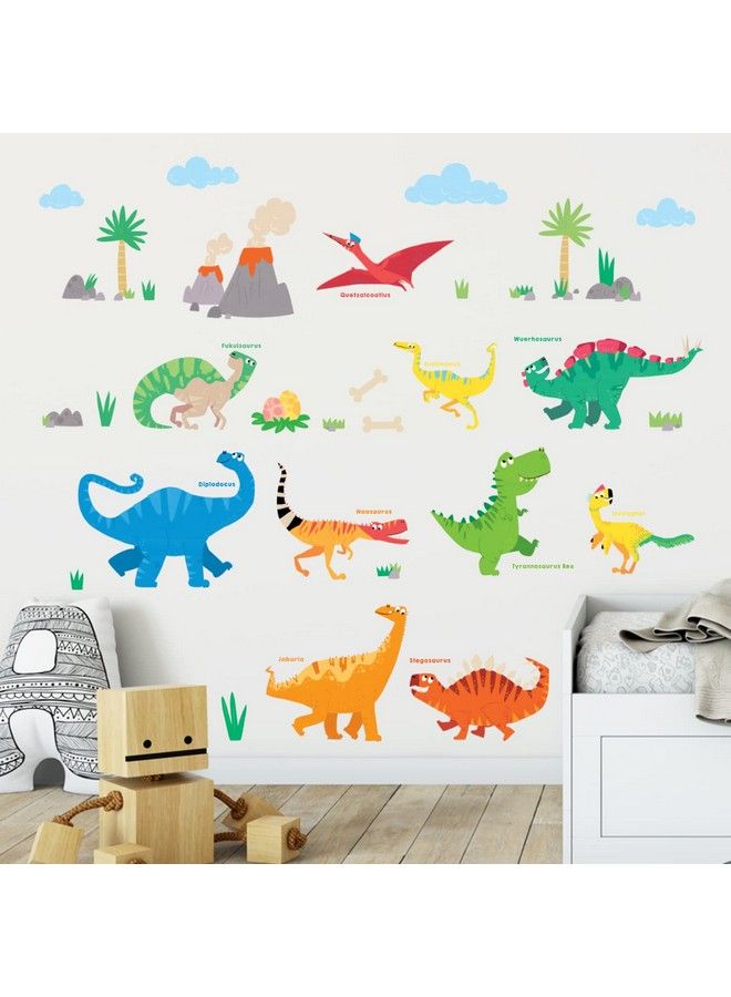 Decowall Ds8032 Colourful Dinosaur Kids Wall Stickers Wall Decals Peel And Stick Removable Wall Stickers For Kids Nursery Bedroom Living Room B (Small) - Image 1