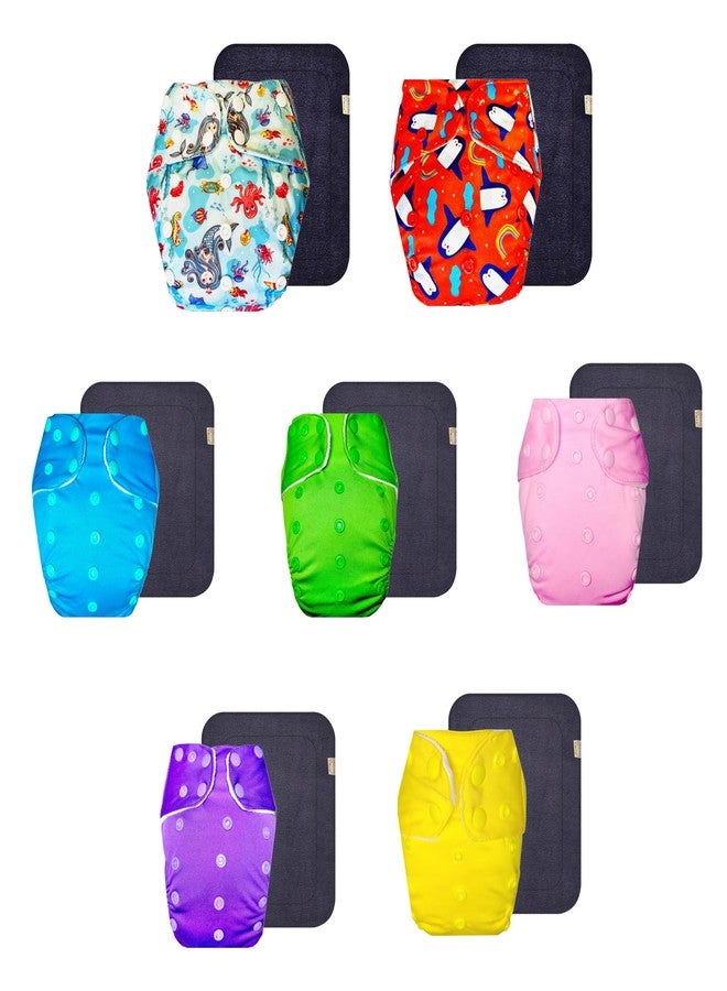 Dumbledo Premium Cloth Diaper with Gray Insert (Pack of 7) | Hypoallergenic | 6-Layer Absorbent Pad | Quick Dry | Perfect for Indian Summers | 3 Months - 3 Years | Unisex Baby - Image 1