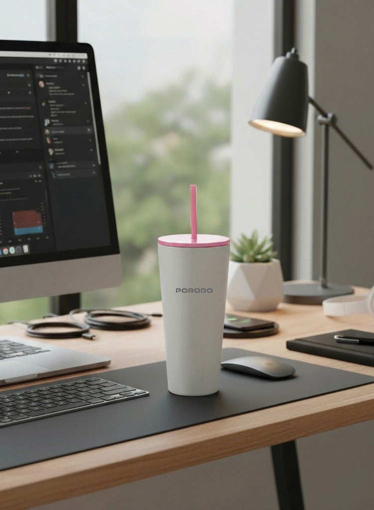 porodo Stainless Steel 710ml Double Wall Tumbler / Leak-Proof Design / High-Capacity Design / ECO-Friendly Material - White - Image 2
