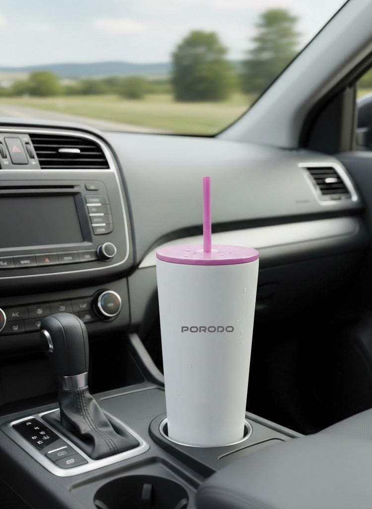 porodo Stainless Steel 710ml Double Wall Tumbler / Leak-Proof Design / High-Capacity Design / ECO-Friendly Material - White - Image 4