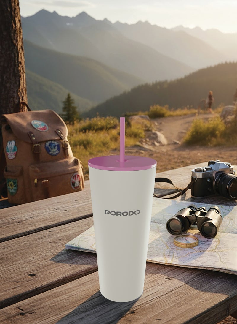 porodo Stainless Steel 710ml Double Wall Tumbler / Leak-Proof Design / High-Capacity Design / ECO-Friendly Material - White - Image 5