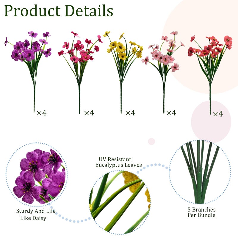 Cherica 20 Pcs Plastic Flowers for Outdoors, Fake Outdoor Artificial Flowers for Outdoors UV Resistant, Fake Plants Artificial Plants Outdoor Plastic Plants, Silk Faux Spring Flowers for Outside - Image 3