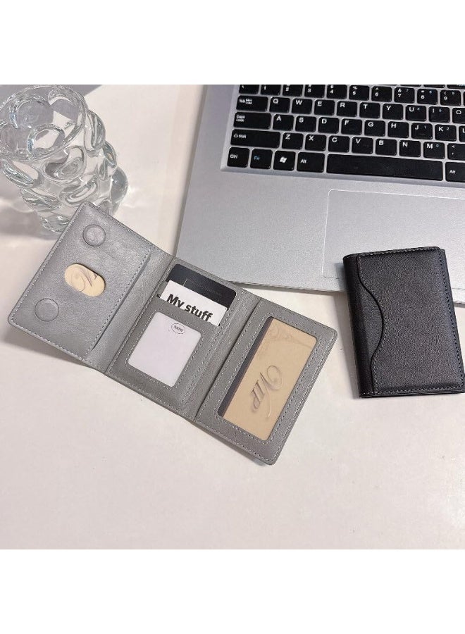 Lacoz Leather Trifold Card Holder with Magnetic Closure 6 Slots ID Window Photo Window Unisex Grey - Image 4