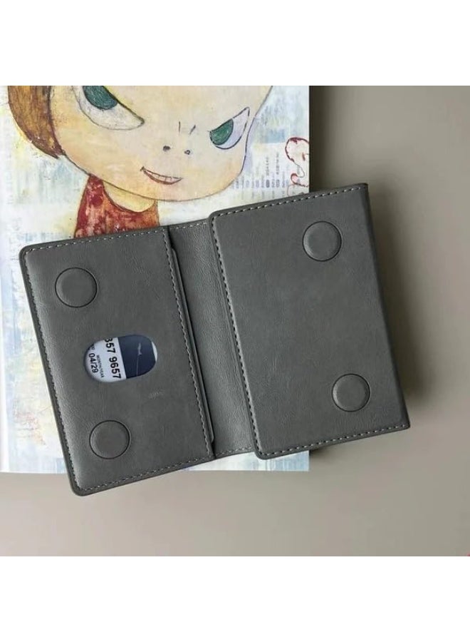 Lacoz Leather Trifold Card Holder with Magnetic Closure 6 Slots ID Window Photo Window Unisex Grey - Image 5