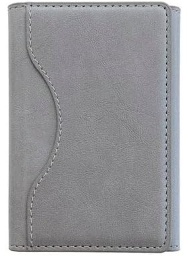 Lacoz Leather Trifold Card Holder with Magnetic Closure 6 Slots ID Window Photo Window Unisex Grey - Image 1