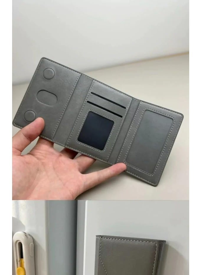 Lacoz Leather Trifold Card Holder with Magnetic Closure 6 Slots ID Window Photo Window Unisex Grey - Image 3