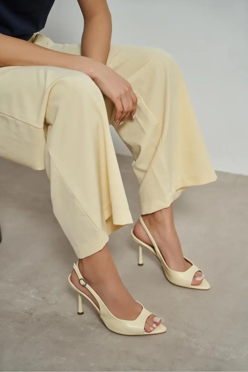 Nisantasi Shoes Maia Matte Pointed Toe Open Front Slim Heel Shoe — Butter Yellow
