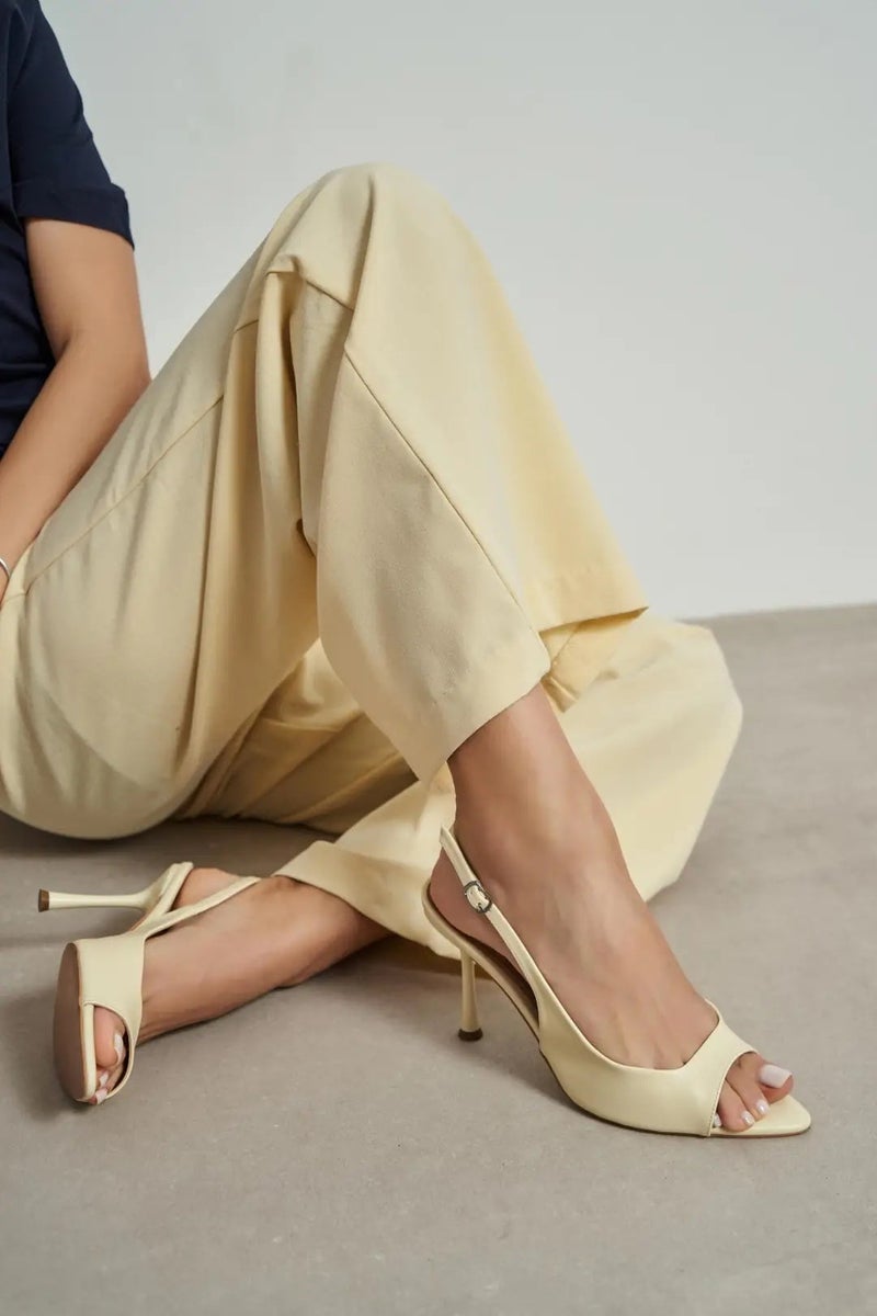 Nisantasi Shoes Maia Matte Pointed Toe Open Front Slim Heel Shoe — Butter Yellow - Image 5