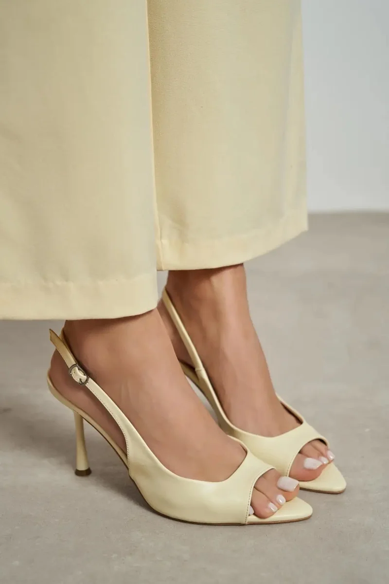 Nisantasi Shoes  Maia Matte Pointed Toe Open Front Slim Heel Shoe — Butter Yellow for Women | Best Price UAE