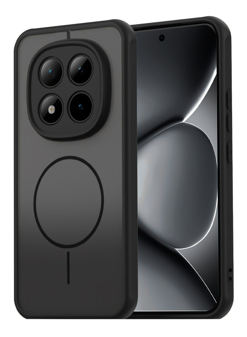 Shockproof Matte Case for Xiaomi Redmi Note 15 Pro 5G - Translucent Back Cover with Circular Design and Built-in Camera Protection (Black)
