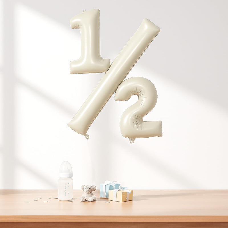 cocodino Beige 1/2 Birthday Balloon 32 Inch Cream Foil Number Balloon for Baby Half Birthday Decorations 6 Month Milestone Photoshoot Props - Image 2
