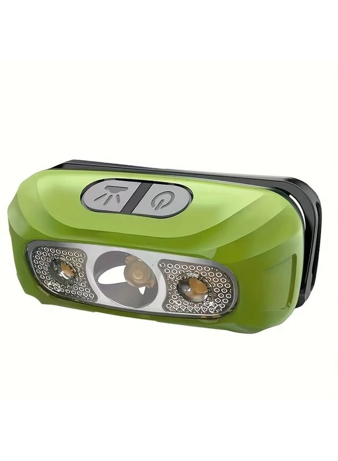 Green Induction LED Mini Headlamp USB Rechargeable Portable ABS Three Modes for Camping Cycling Fishing Running - Image 1