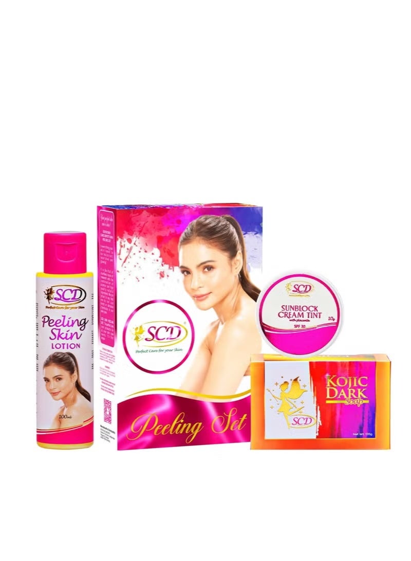 إس سي دي SCD Peeling Face & Body Set - Whitening Lotion 100ml, Kojic Dark Soap 135g, Sunblock Tint SPF 30,10g